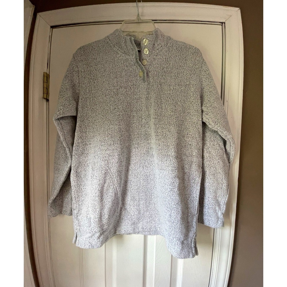 Orvis Men's S Gray Heathered Fleece Pullover Mock Neck 3-Button Sweatshirt